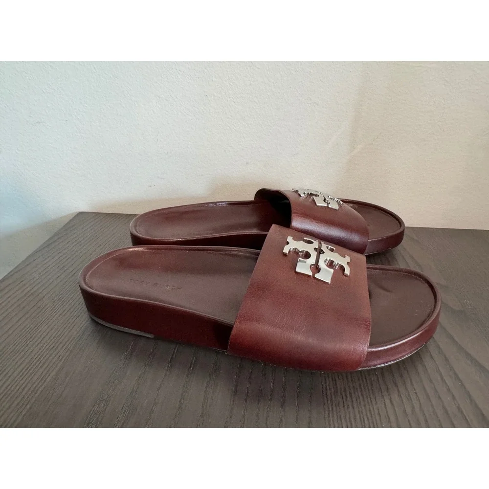 Tory Burch Charlie Sport Slide Womens 8.5 Papaya Seed Leather luxury sandals